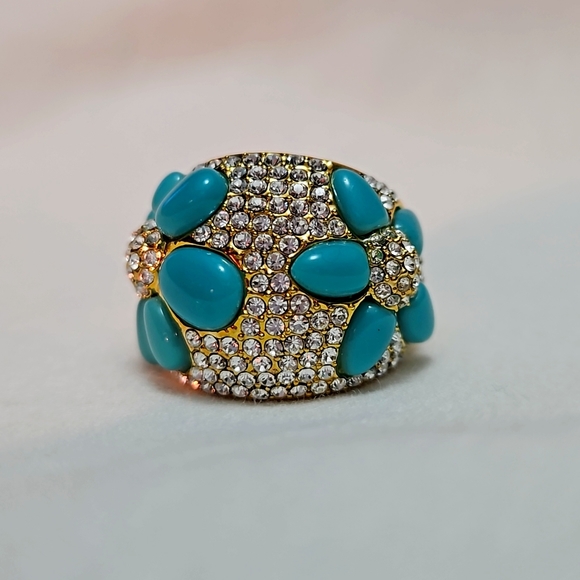 Pave crystal and Blue stone floral ring - Picture 1 of 5